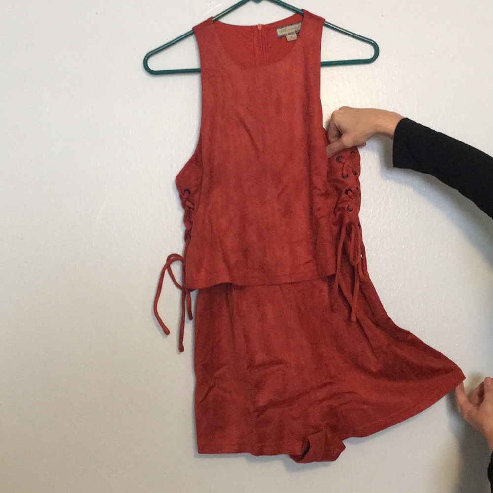 Burnt orange suede romper